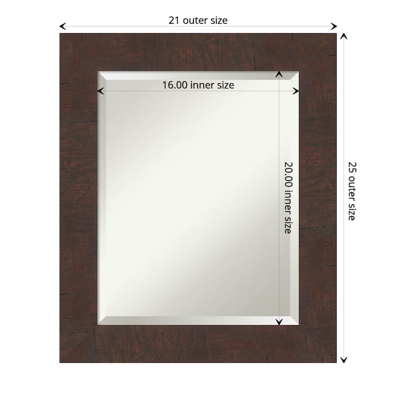 Beveled Bathroom Wall Mirror - Wildwood Brown Frame - Outer Size: 21 x 25 in - Wildwood Brown