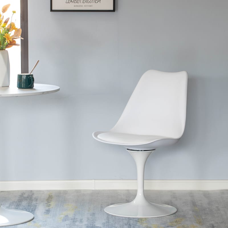 Mid-Century Modern Swivel Tulip Side Chair with Comfortable Cushioned Seat, White Polypropylene Accent Side Chair