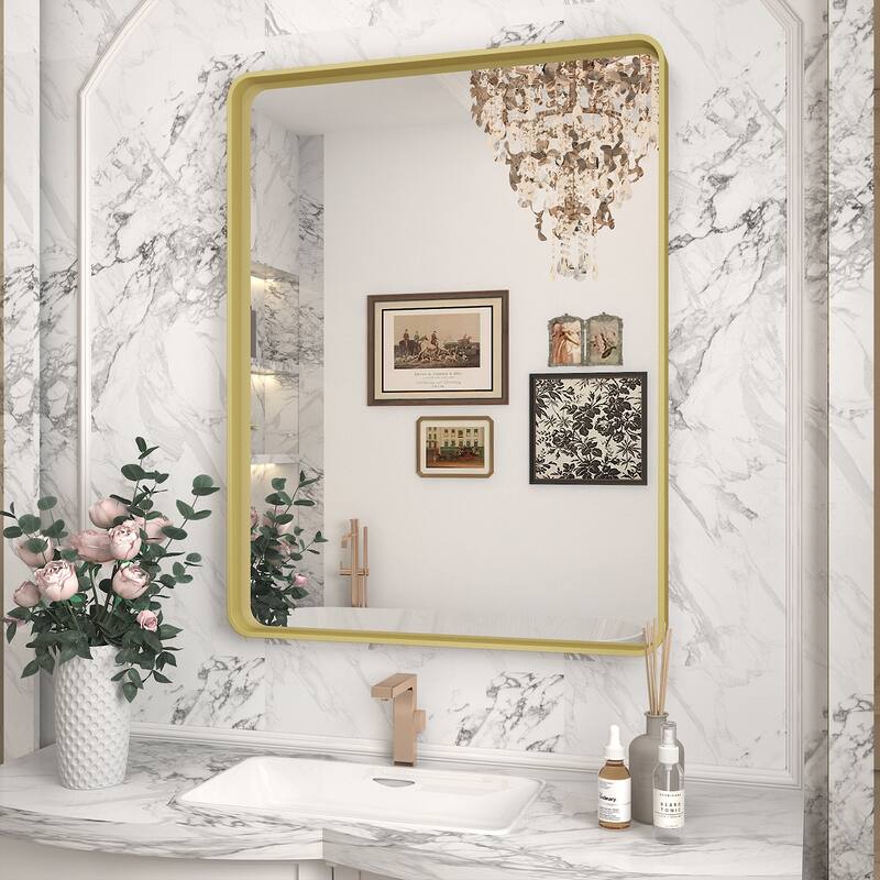 Aluminum alloy Framed Tempered Glass Wall Bathroom Vanity Mirror - 32" x 24" - Gold
