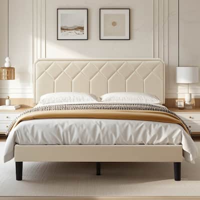 VECELO Adjustable Height Velvet Upholstered Bed Diamond Tufted Headboard with 7.8" Underbed Storage No Box Spring Needed