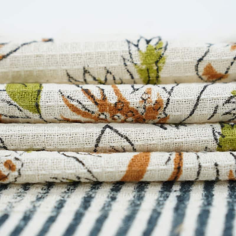 Fabdivine Hand Block Floral Print Waffle Weave Kitchen, Dining Room Use, Gift Hand Towel