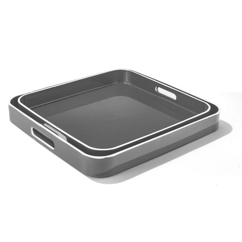 Gray Square Set Of 2 Trays with White Rim