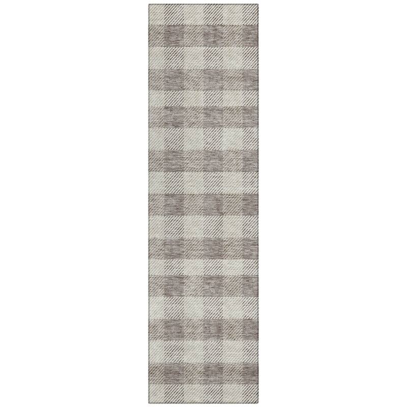 Machine Washable Indoor/ Outdoor Chantille Plaid Stripe Rug