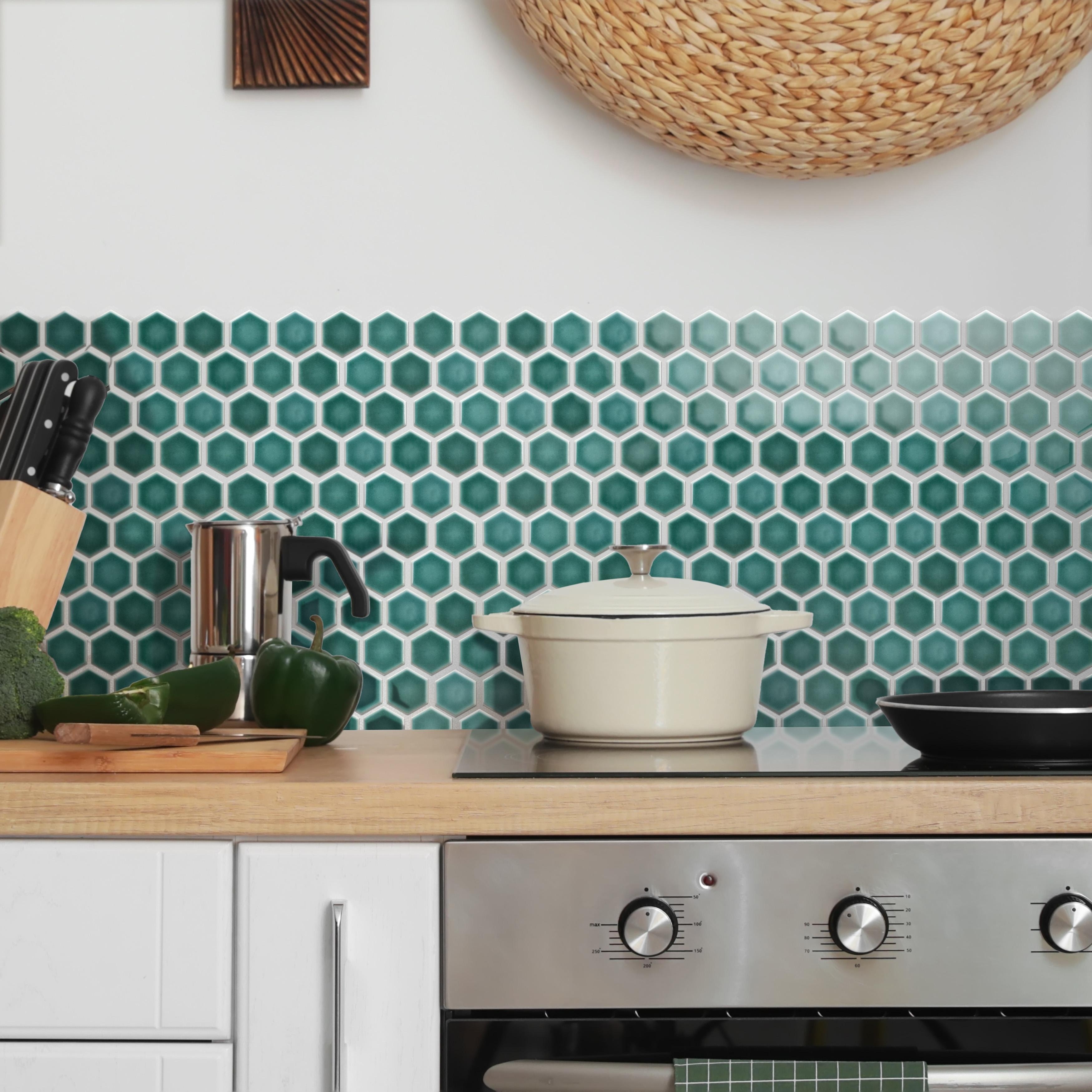 Merola Tile Hudson Due 2" Hex Emerald 10-7/8" x 12-5/8" Porcelain Mosaic Floor and Wall Tile