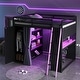 preview thumbnail 5 of 64, Wood Full Size Loft Bed with Blackout Curtains and RGB Lights, Gaming Loft Bed with Desk & Shelves