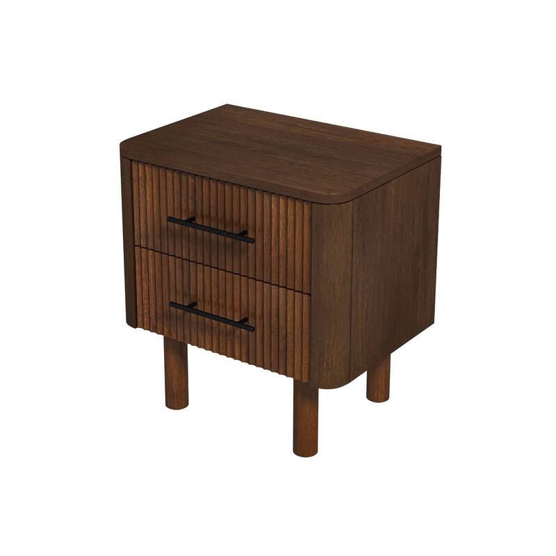 GDFStudio - Logan Mid-Century Modern Walnut Nightstand with Solid Wood Frame & 2 Storage Drawers