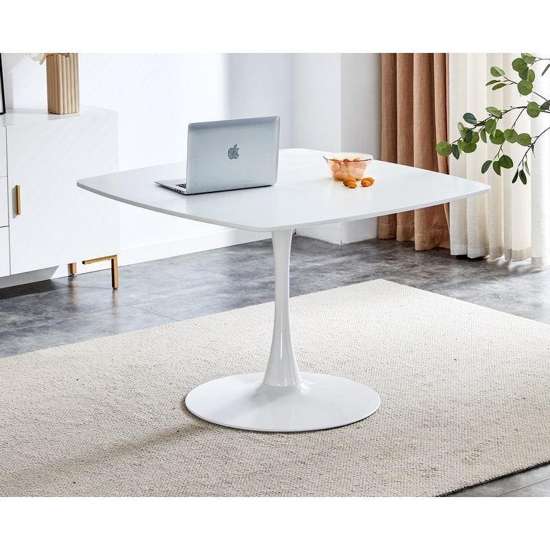 42.1" Mid-century Dining Table With Round Pedestal for 4-6 People - White