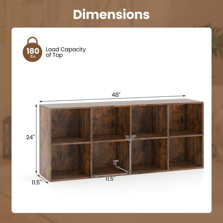 Engineered Wood 8-Cube Bookcase with Anti-Tip Kits - 48" L x 11.5" W x 24" H