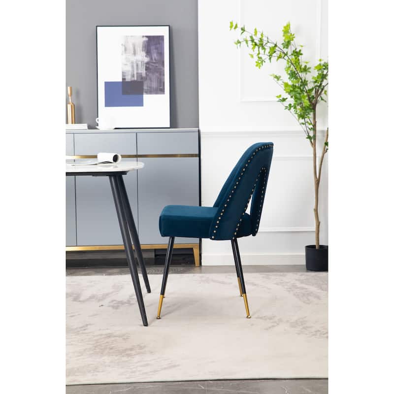 Velvet Upholstered Dining Chair with Nailheads