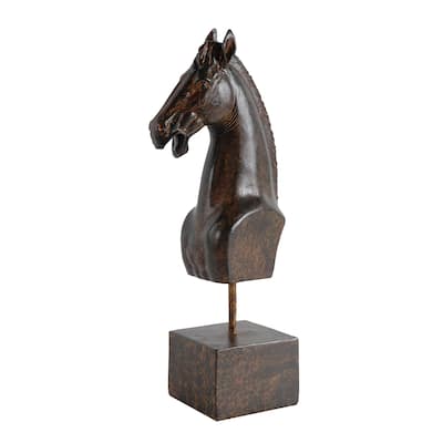 Don 11 Inch Horse Bust Statuette, Tabletop Accent Decor, Brown Resin, Metal