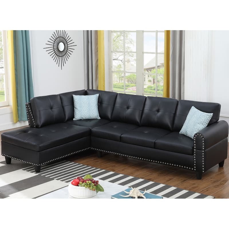 98" Faux Leather L-Shaped Sectional Sofa with Pillows & Cup Holders