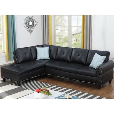 98" Faux Leather L-Shaped Sectional Sofa with Pillows & Cup Holders