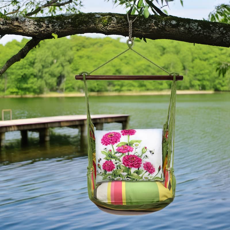 Magnolia Casual Swing Set 4 piece - Fresh Lime Stripe w/ Zinnias Pink