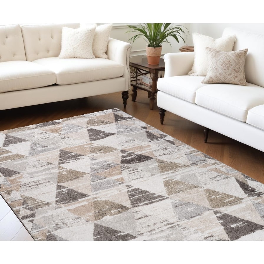 Distressed Abstract Stain Resistant Woven Low Pile Durable Area Rug
