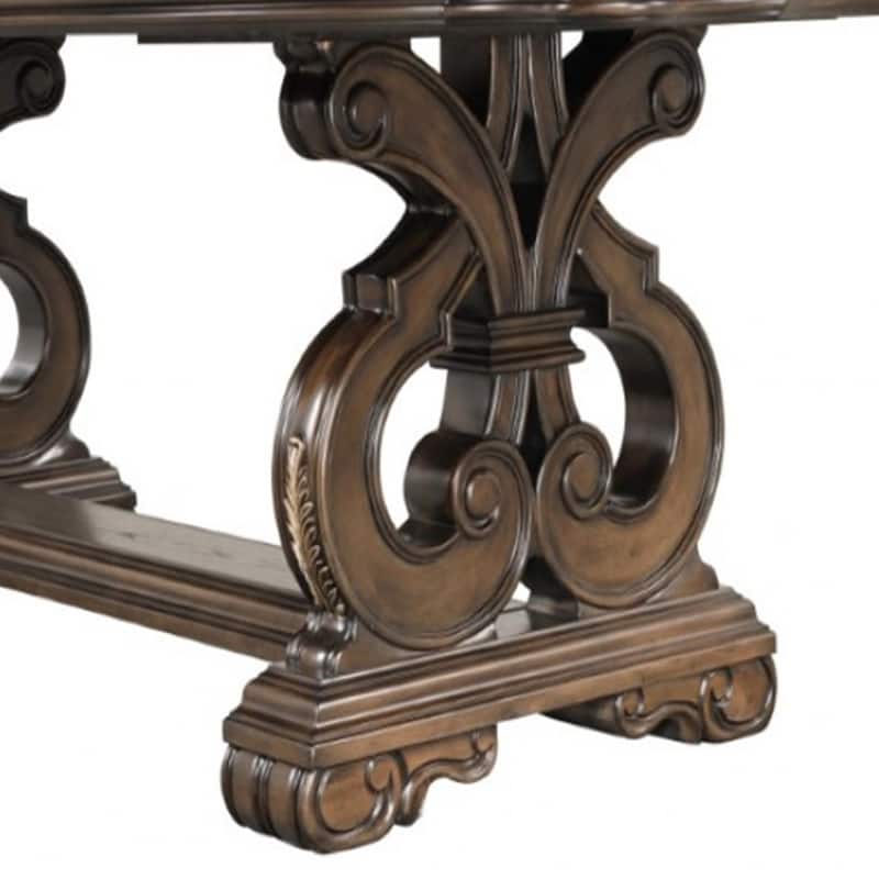 Leova Dining Table, 80-114 Inch Extendable Top, Dark Brown Corbel Base