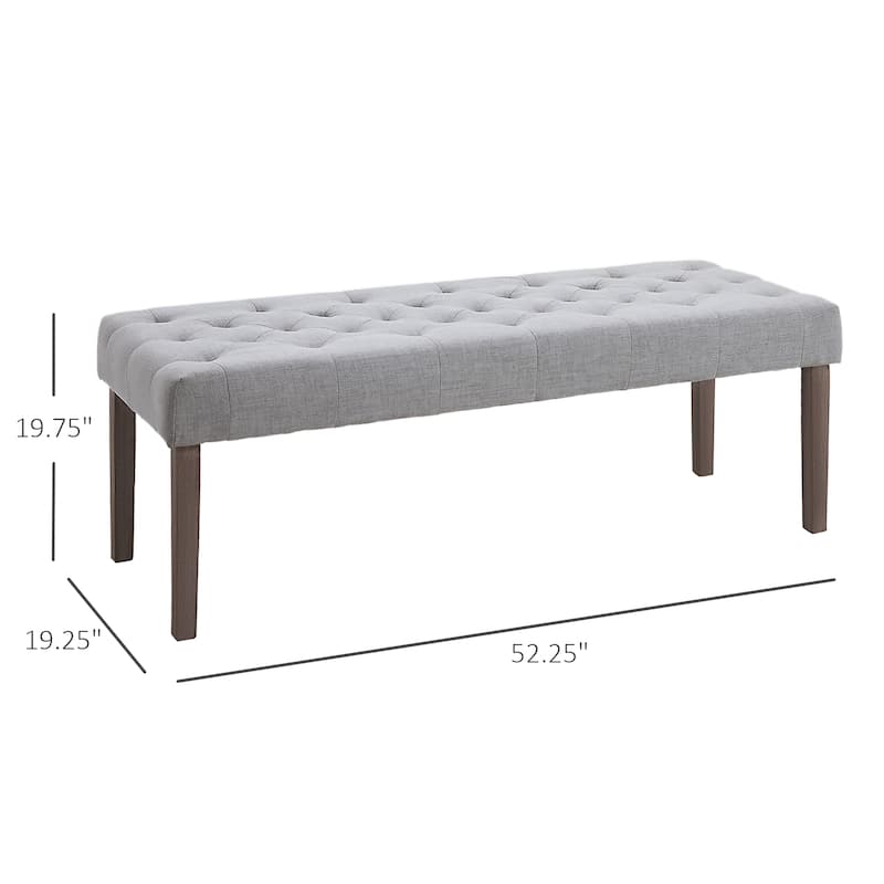 52" Grey Modern Soft Seat Bench with Button Tufted Cushion and Rubber Wood Legs Bed or Hallway Use