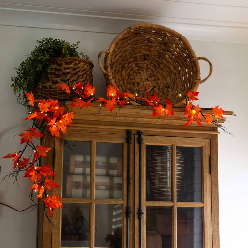 6-ft Pre-Lit Autumn Maple Artificial Fall Garland with 54 Lights