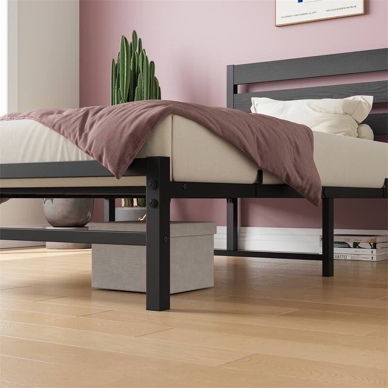 Twin Size Platform Bed Frame with Wood Headboard, No Box Spring Needed
