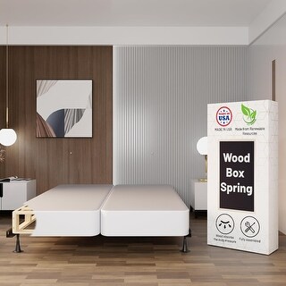 4-Inch Natural Wood Box Spring for Queen Mattress Support - Durable ...