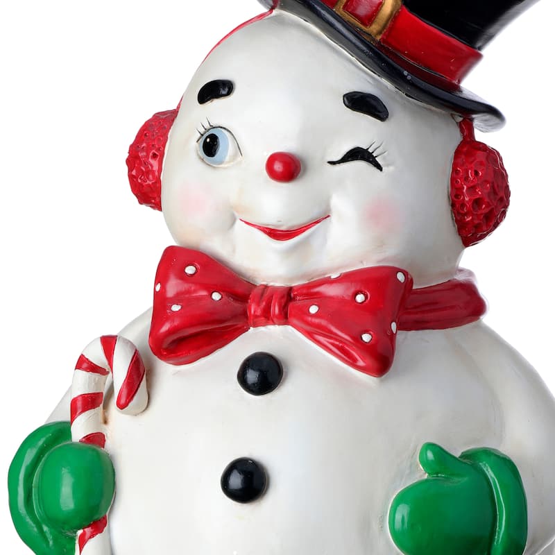 12" Resin Standing Winking Jolly Snowman