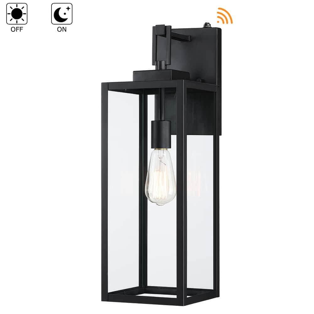 1-Light 21.8 inch Matte Black Outdoor Wall Lantern with Clear Glass Shade&Dusk to Dawn