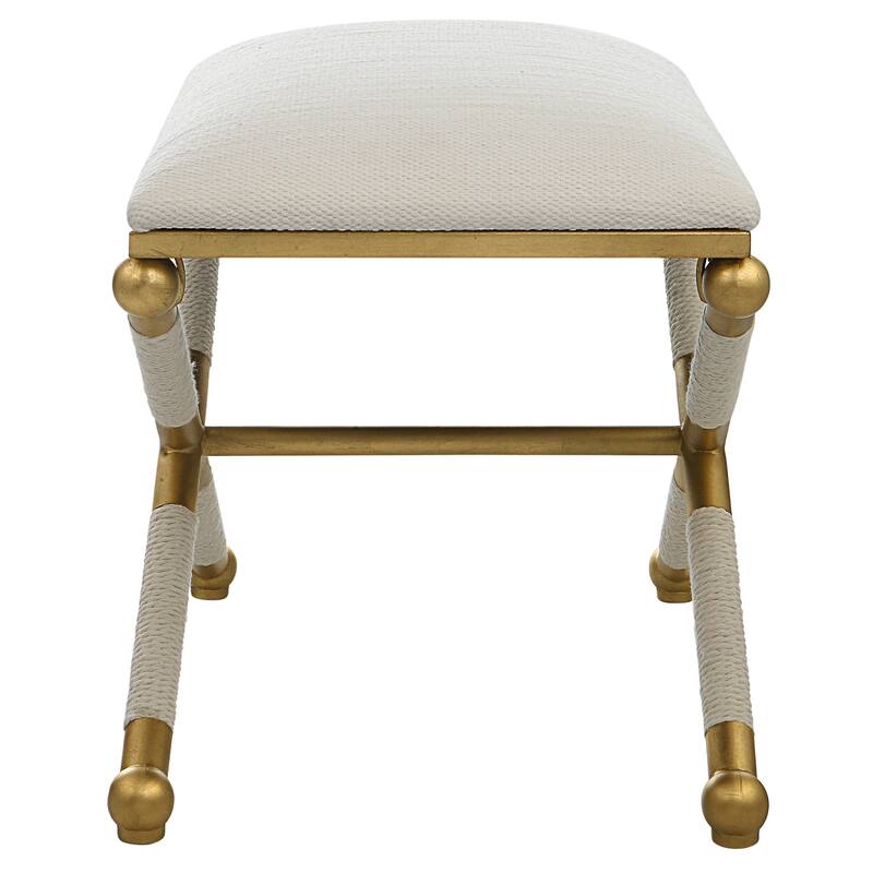 Upholstered Rectangular Bench with Metal Base - 24" - Gold and White