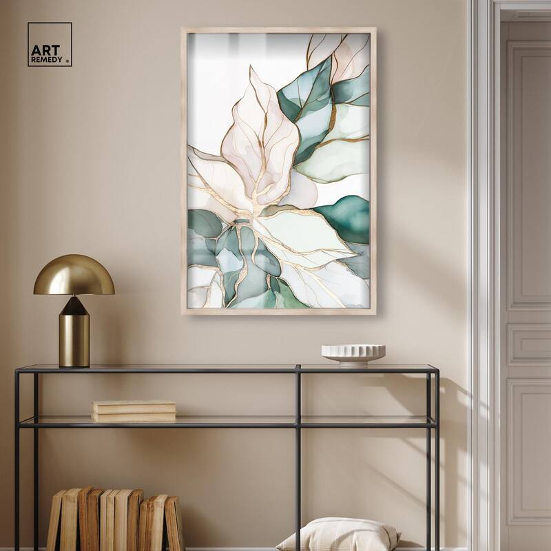Pastel Leaves with Gold II Shadowbox by Art Remedy