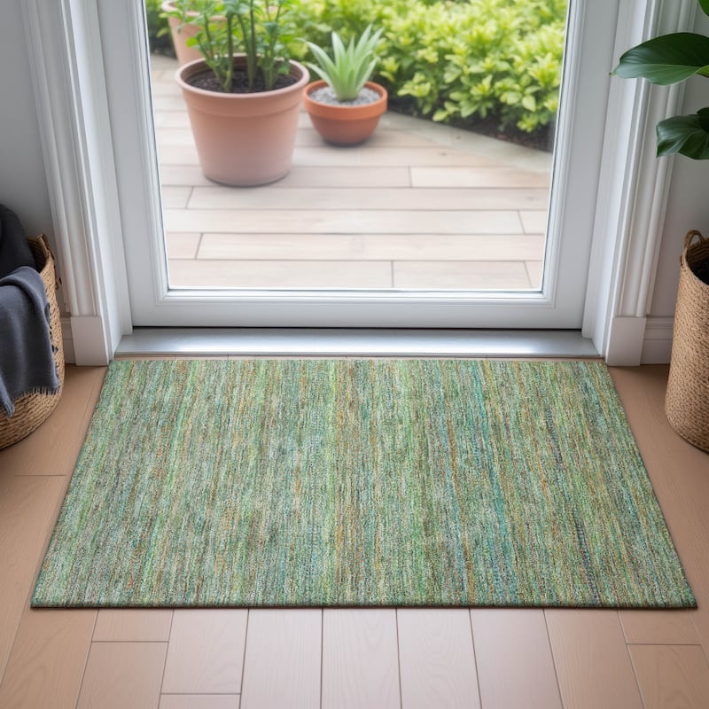 Machine Washable Indoor/Outdoor Modern Stripes Chantille Rug