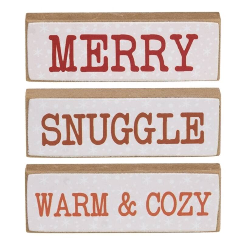 Snuggle Tiny Mini Wooden Sticks for Winter Shelf Decor - 3 Asstd. - 3" x 0.50" x 1" - Multi