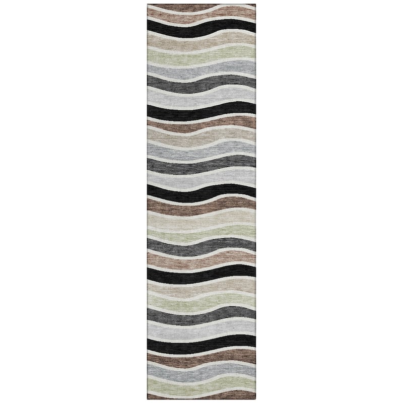 Machine Washable Indoor/ Outdoor Contemporary Stripe Chantille Rug