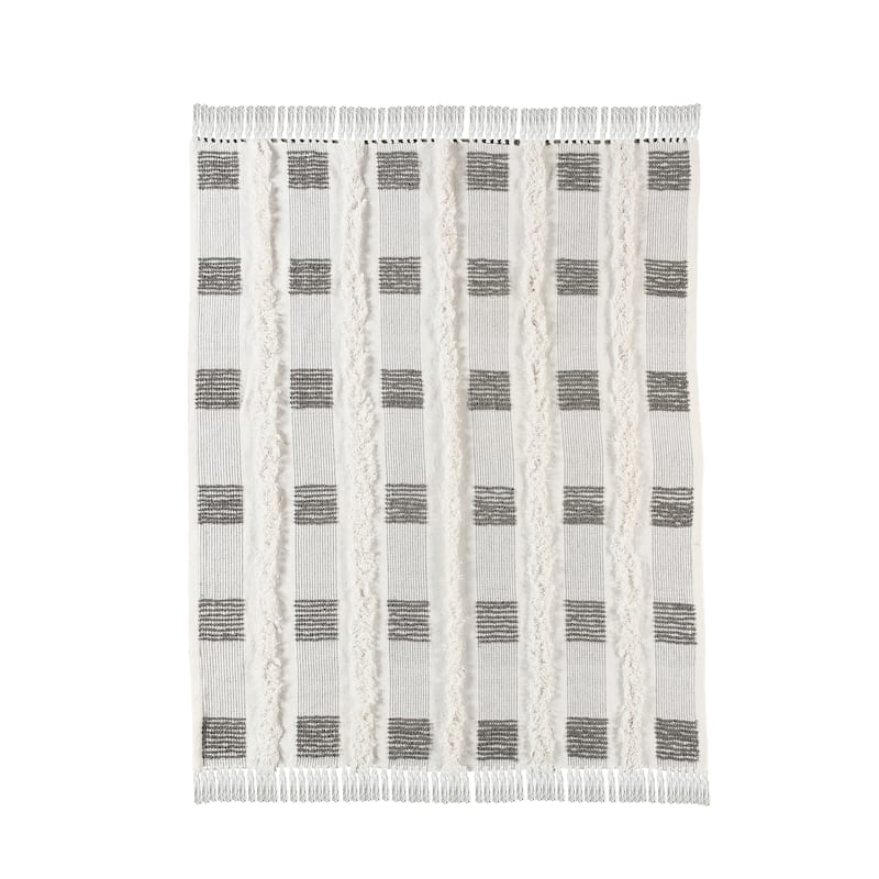 Sevita Gray/ Cream Checkered Hand-Woven Cotton Standard Size Throw Blanket