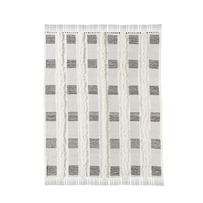 Sevita Gray/ Cream Checkered Hand-Woven Cotton Standard Size Throw Blanket