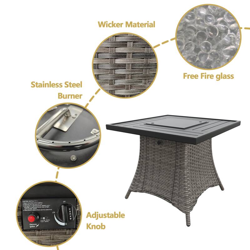 Cozywor 31.7in Propane Square Fire Pit Gas Fire Pit Table with Lid and Metal Tabletop, CSA with Lava Rocks