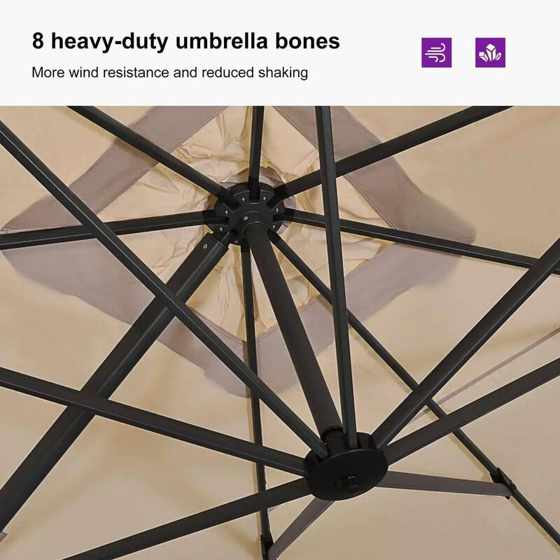 PURPLE LEAF 8 ft Square 360 Degree Rotation Patio Cantilever Umbrella