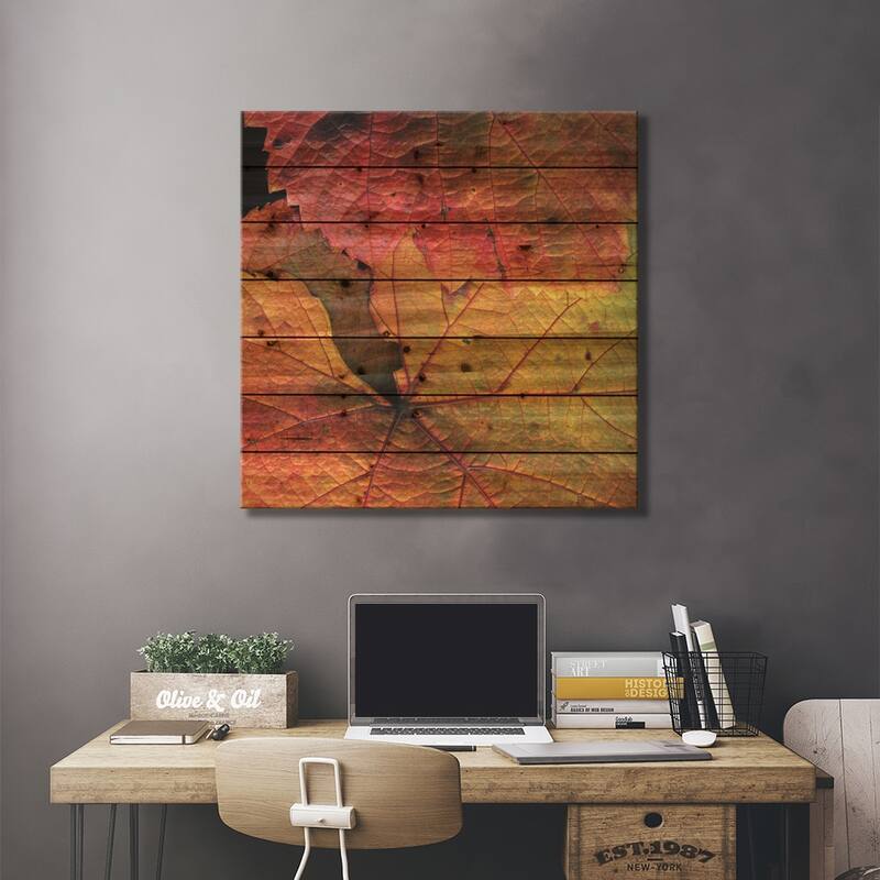 Vine Leaves Print On Wood by Magda Indigo - Multi-Color
