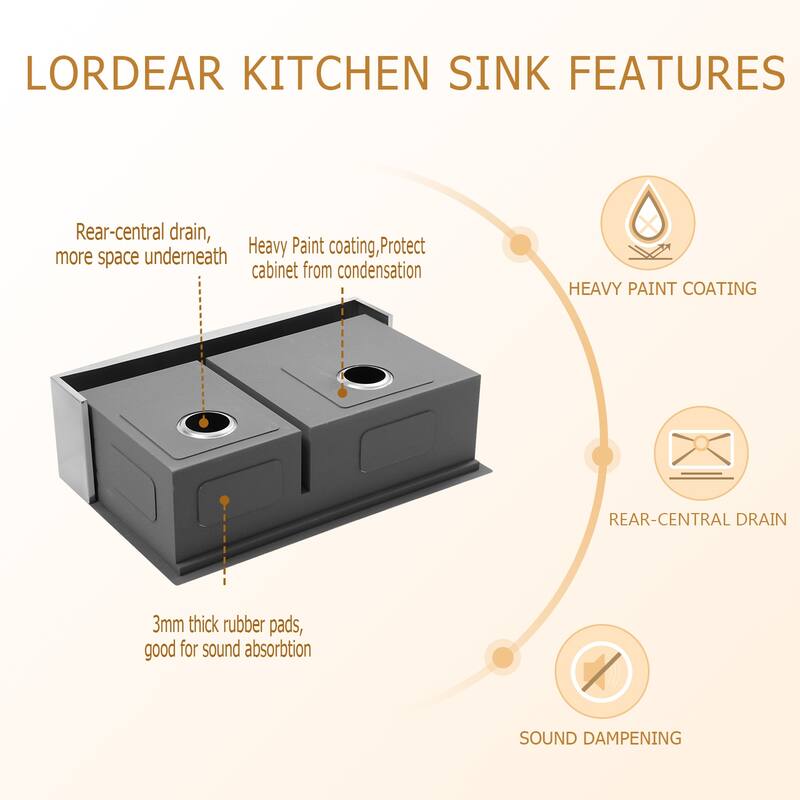 Lordear 33" Stainless Steel Sink Double Bowl Undermount Workstation Farmhouse Kitchen Sink with Accessories