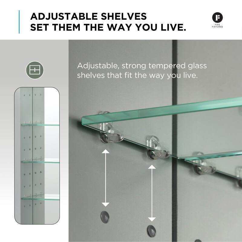 Bathroom Medicine Cabinet, Aluminum, Recessed/Surface Mount, Mirrored Interior w/LED