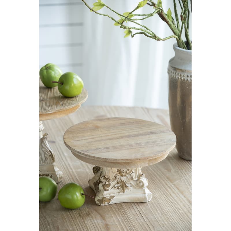 Weathered Wooden Round Plate Stand - 9.5" - Brown and White