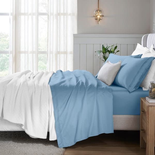 Superior Egyptian Cotton 650 TC Deep Pocket Sheet Set - Queen - 15"Deep Pocket - Medium Blue
