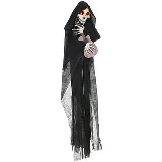 4.3' Outdoor Halloween Animatronic Guitar-playing Grim Reaper, Sound and Motion Activated Animated Prop