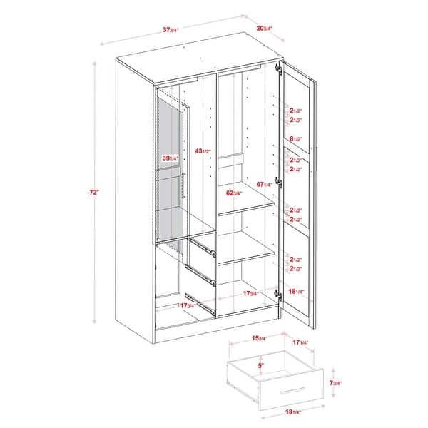 Palace Imports Metro 100% Solid Wood 2-Door Wardrobe Armoire with 3 Drawers