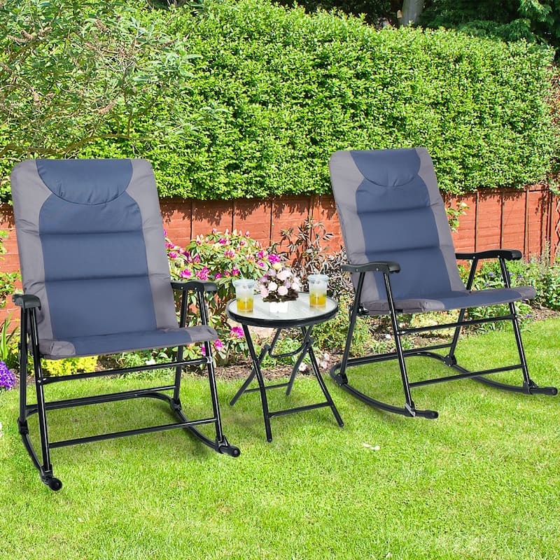 Costway 3PCS Folding Bistro Set Rocking Chair Cushioned Table Garden