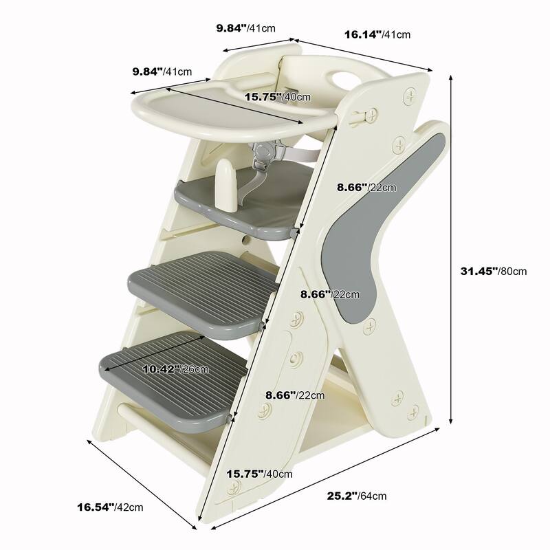 Multi Functional Growing Up Dining Chair,Adjustable Height Toddler Tower,Five-Point Seat Belts And A Movable Large Dinner Plate