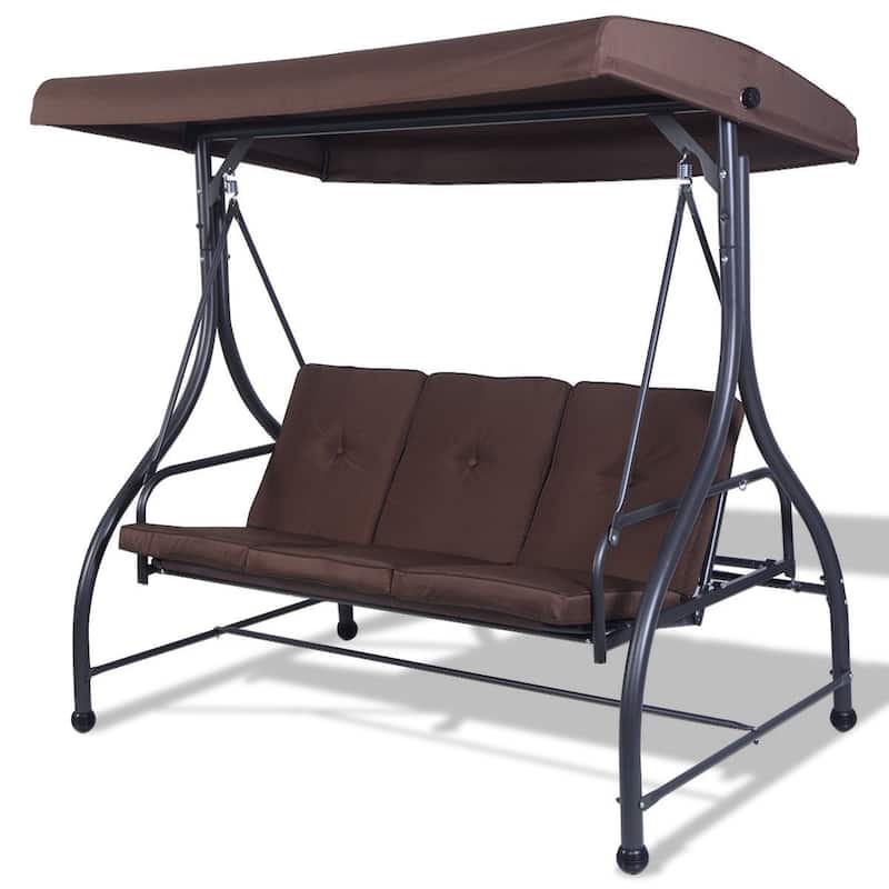 3 Seats Converting Outdoor Swing Canopy Hammock with Adjustable Tilt Canopy - 73" x 44" x 68" (L x W x H) - Brown