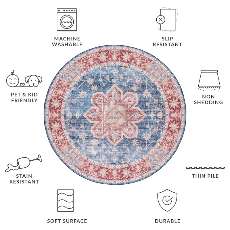 SAFAVIEH Tucson Machine Washable Slip Resistant Mallie Oriental Medallion