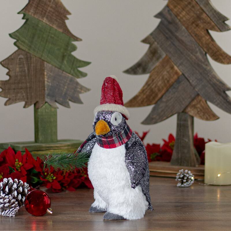 Plush Winter Penguin with Pine Branch Christmas Figure - 13"