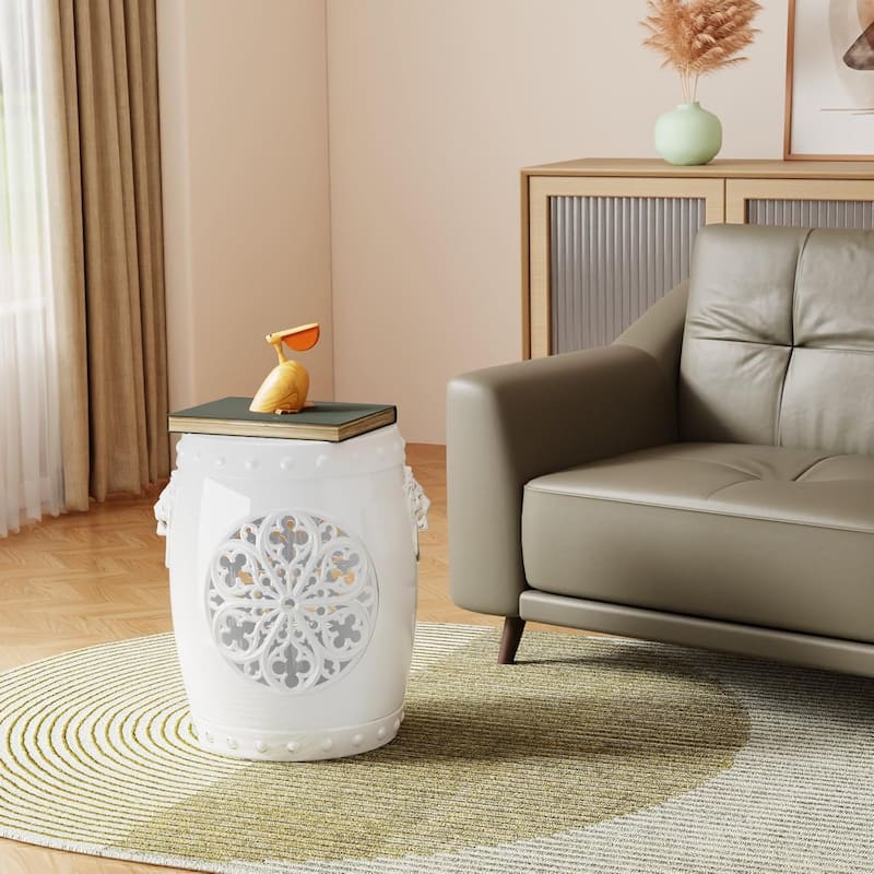 3-in-1 Storage Ottoman Chair, Resin Stool with Floral Pattern, Realistic Lion Head, Lift Top Lid and Built-In Light Feature