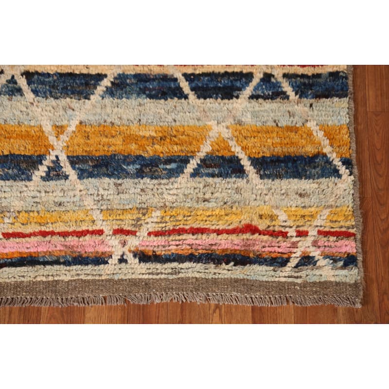 Striped Moroccan Oriental Runner Rug Handmade Wool Carpet - 3'0" x 10'2"