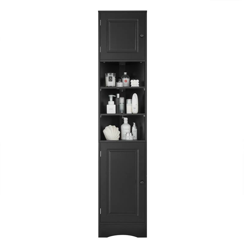 6-Tier Tall Narrow Corner Cabinet, Multi-Functional Bathroom Storage Cabinet, Floor Cabinet with 2 Doors & 3 Adjustable Shelves