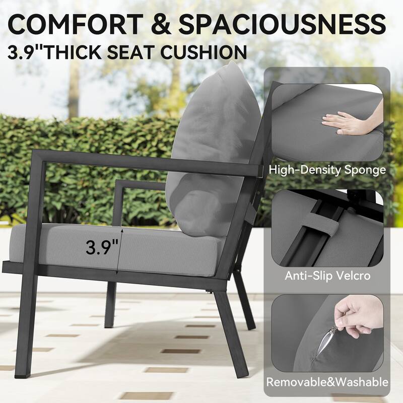 MornLift 4-Piece Aluminum Outdoor Patio Conversation Set with Beige Cushions, Sofa and Coffee Table